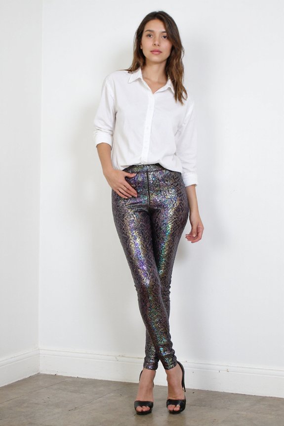bold printed shiny leggings