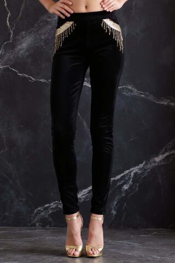party ready velvet leggings embellished